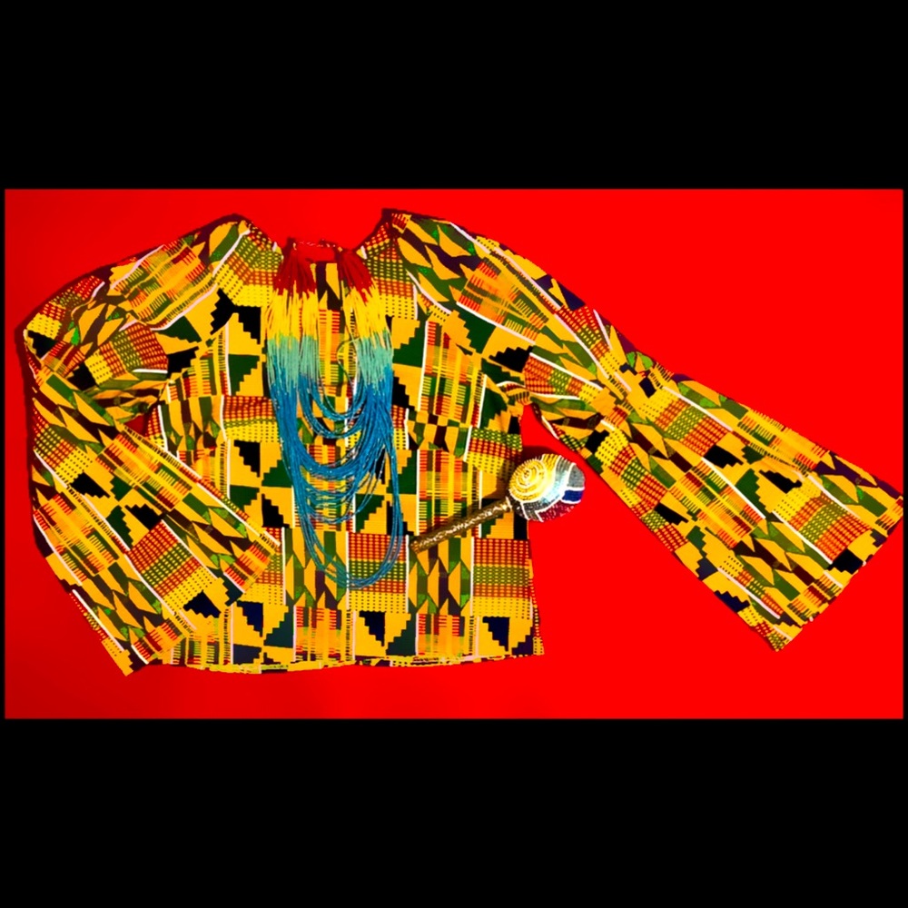 VTG Women’s Bell Sleeve Kente Top - Size S/M